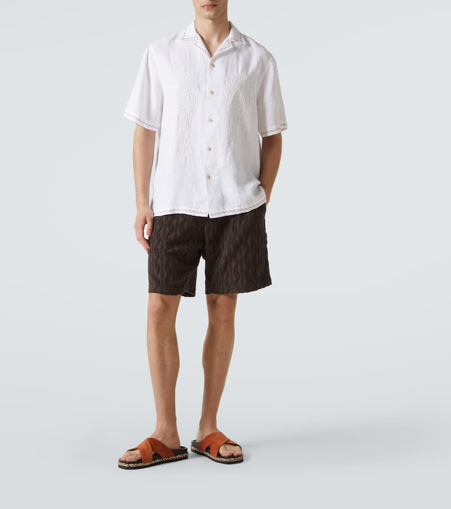 Flavio embroidered linen bowling shirt
