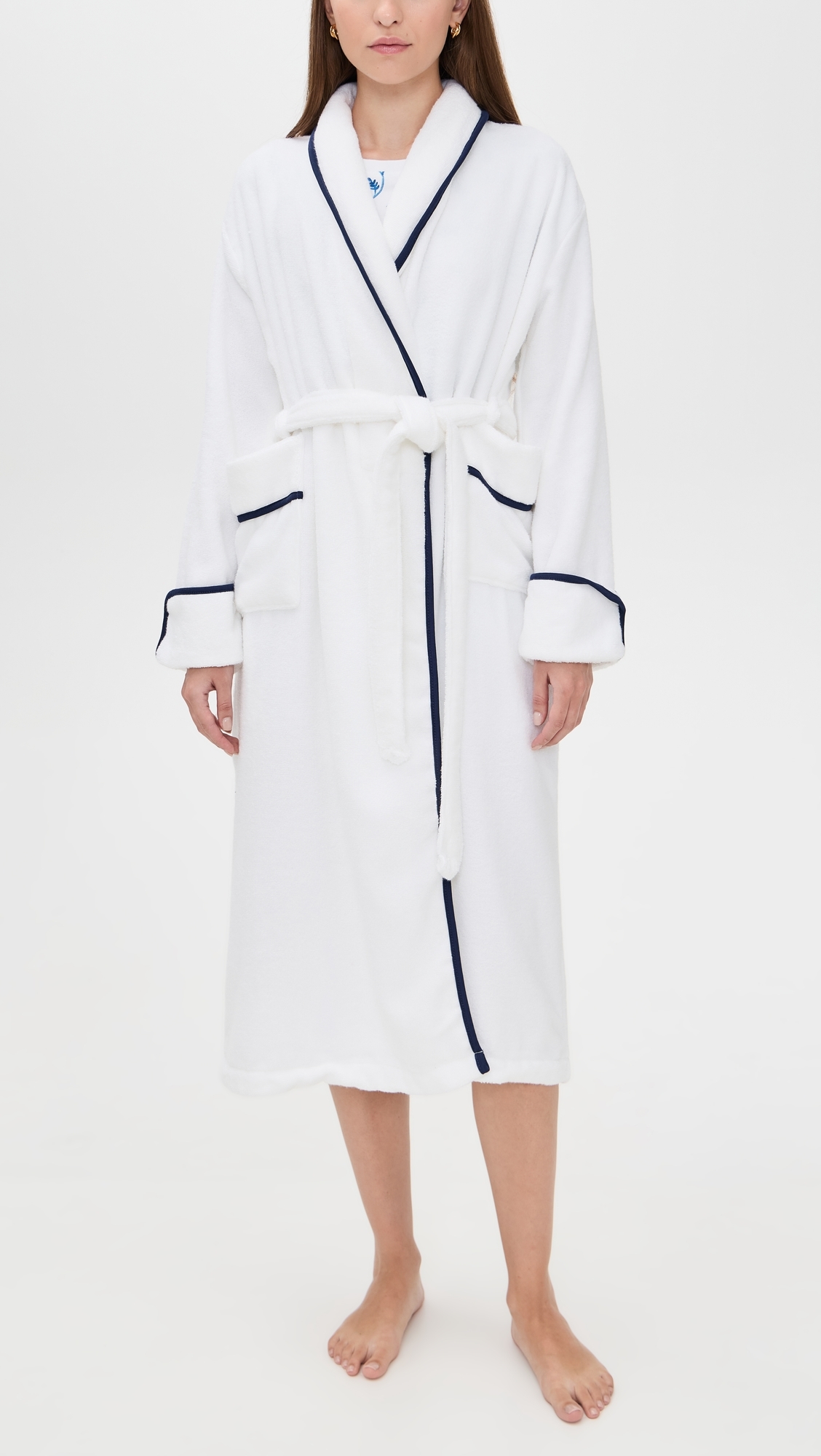 The Hotel Robe White/Navy M