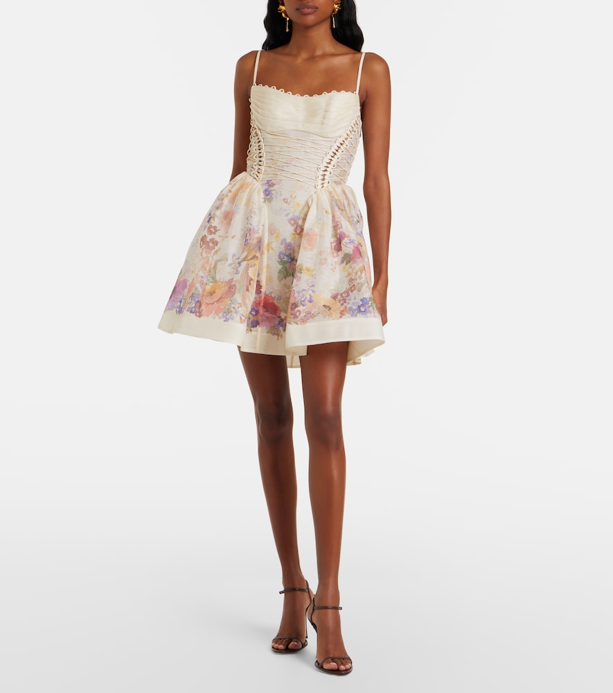 Alchemy floral linen and silk bustier dress
