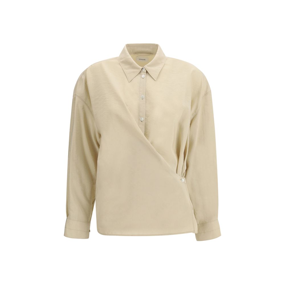 Draped Silk Blouse — Beige