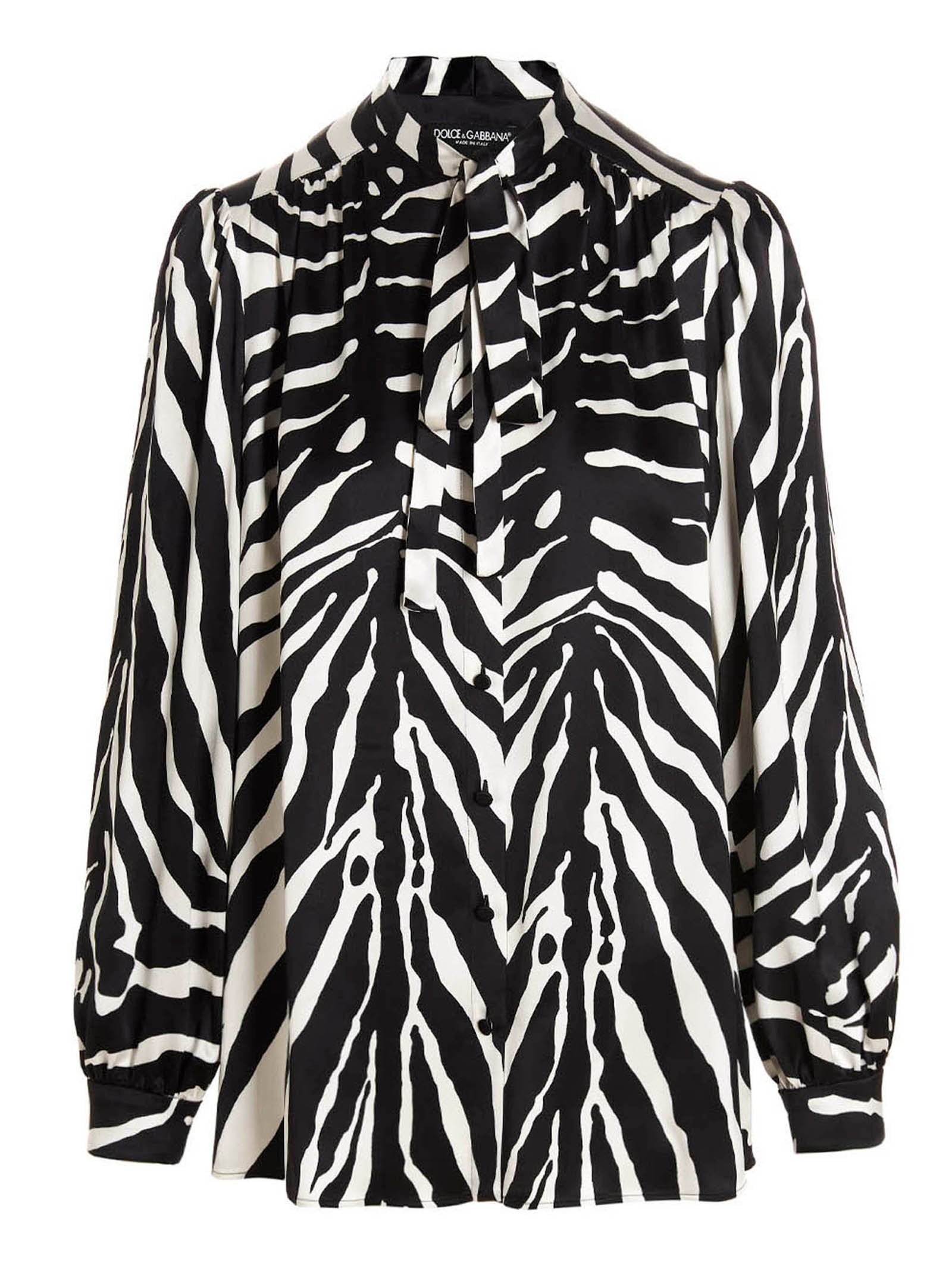 Zebra-Print Silk Blouse — Multicolor