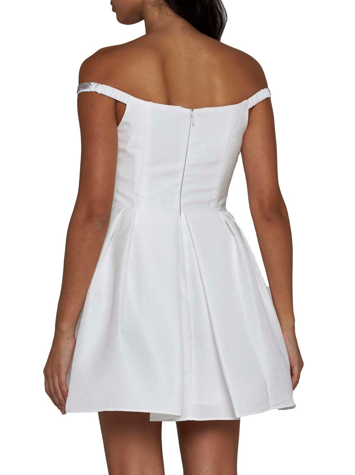 Diamanté-trim off-shoulder minidress - White