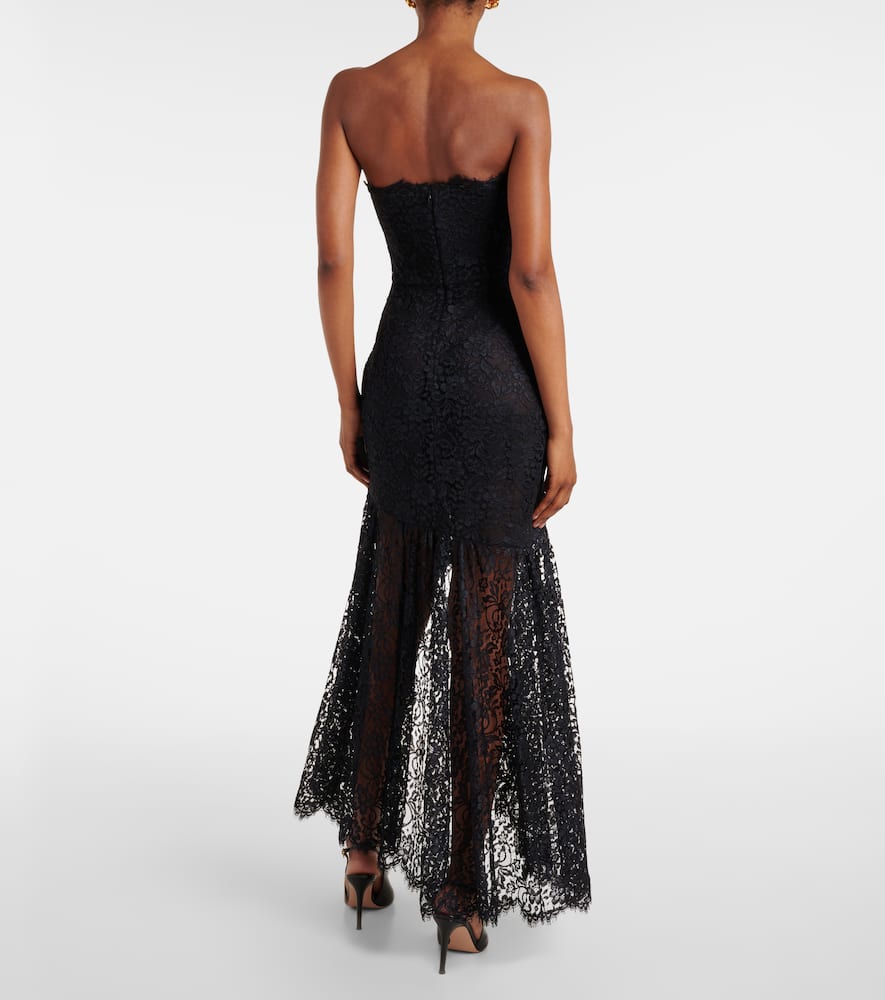 Bow-detail asymmetric lace bustier dress