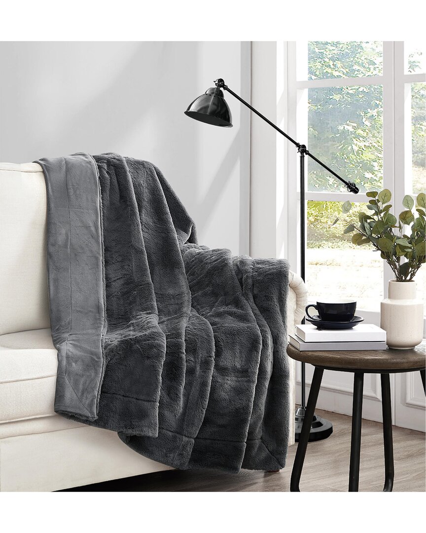 Soft Faux Rabbit Fur Grey Throw In Gift Box