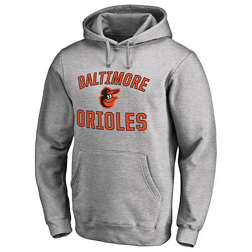 Officially Licensed MLB Men's Ash Orioles Victory Arch Pullover Hoodie