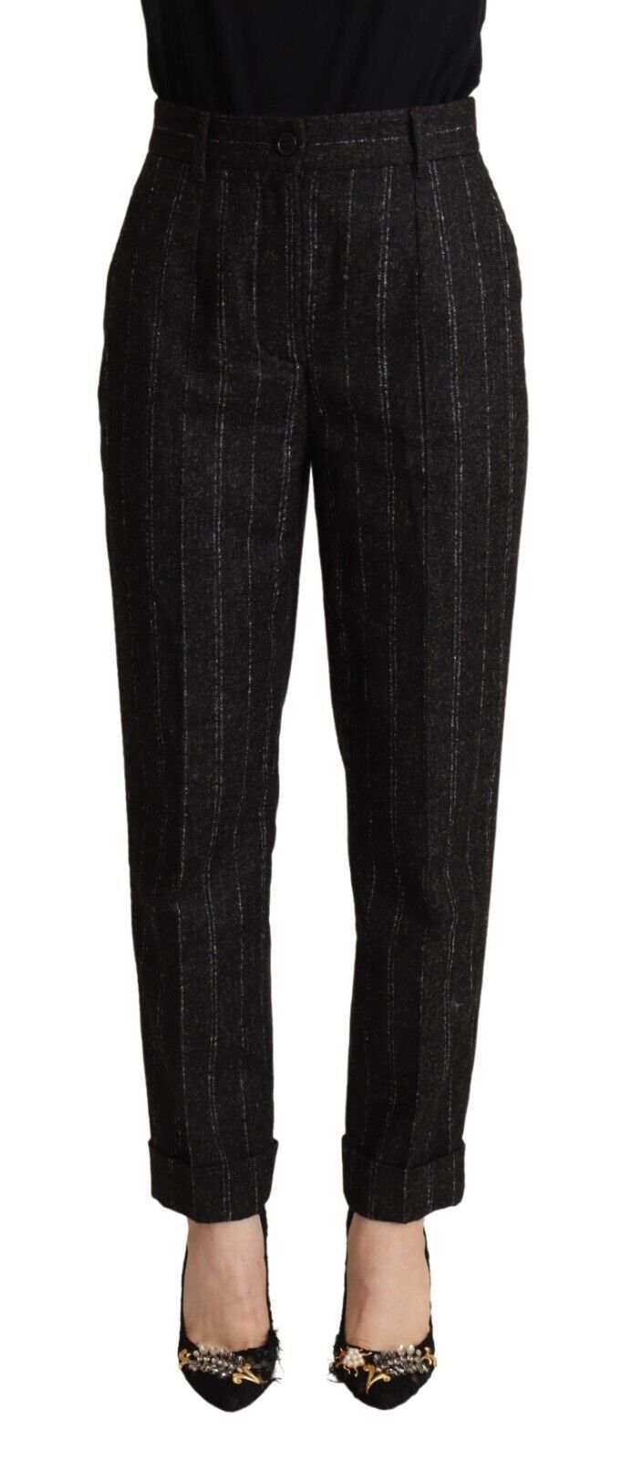 Pinstriped Alpaca-Blend Trousers — Black