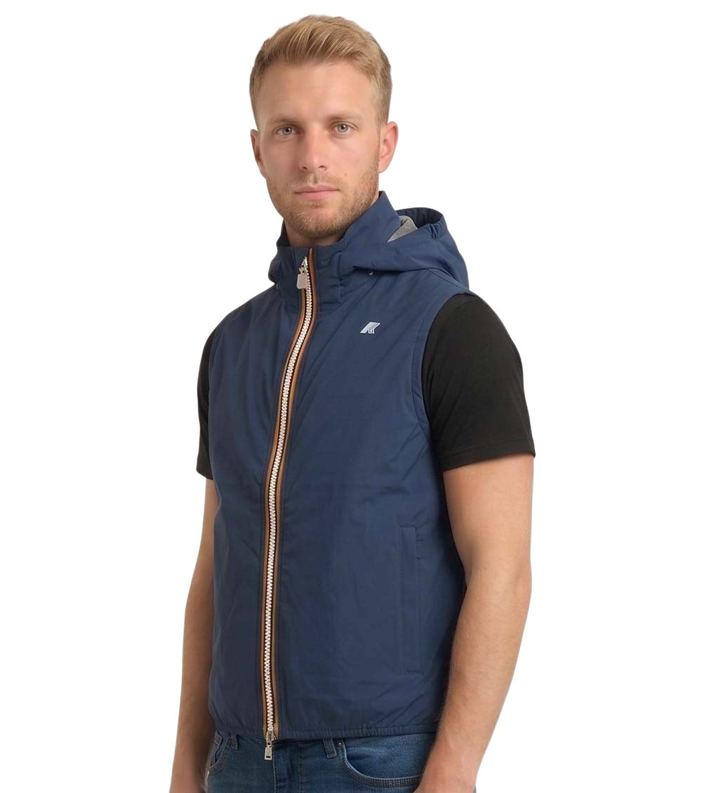 Blue Sleeveless Hood Jacket