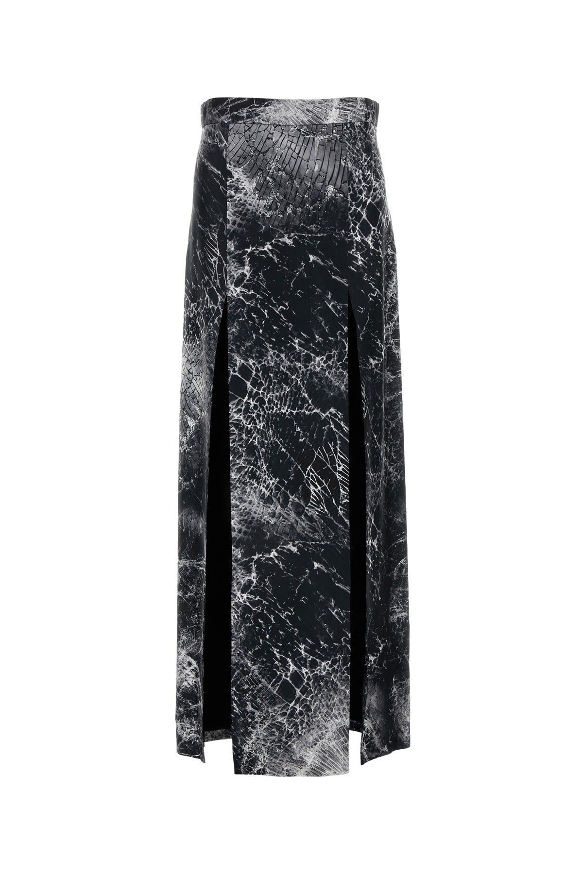 Crackle-Print Plissé Skirt — Black