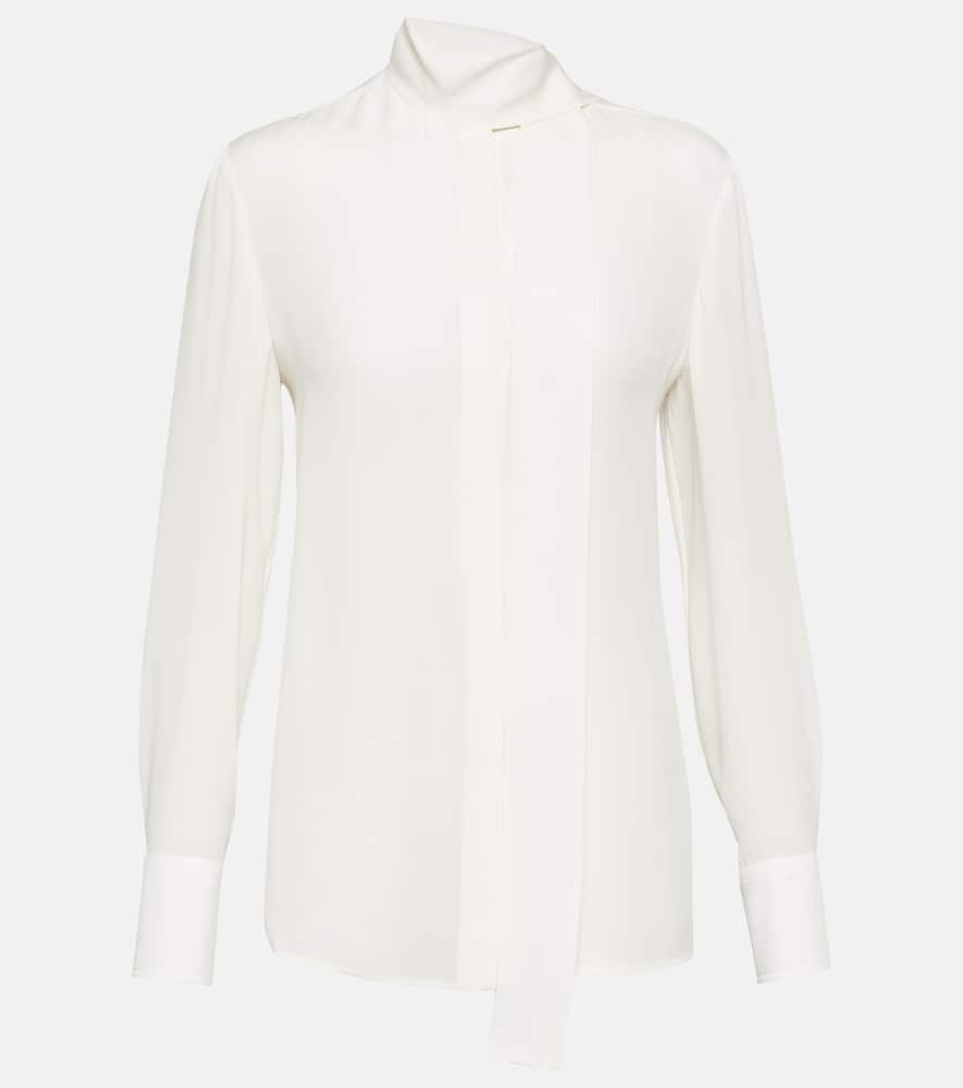 Bow-tie neck silk georgette blouse