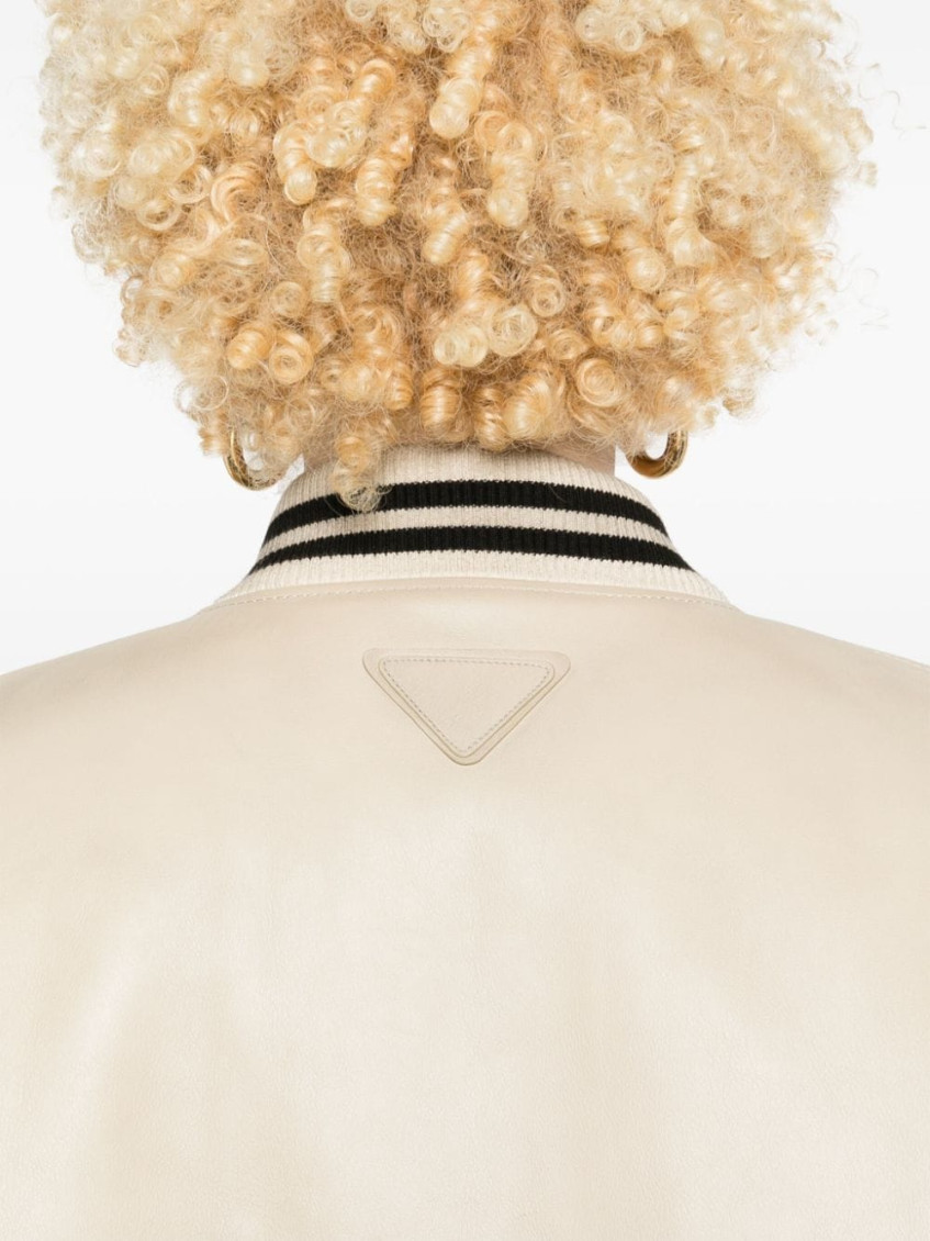 Ivory Leather Bomber Jacket