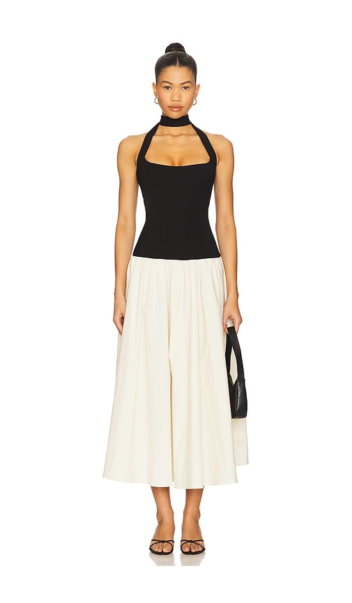 Camila Coelho Andrade Midi Dress in Black,White.  XS. Also in