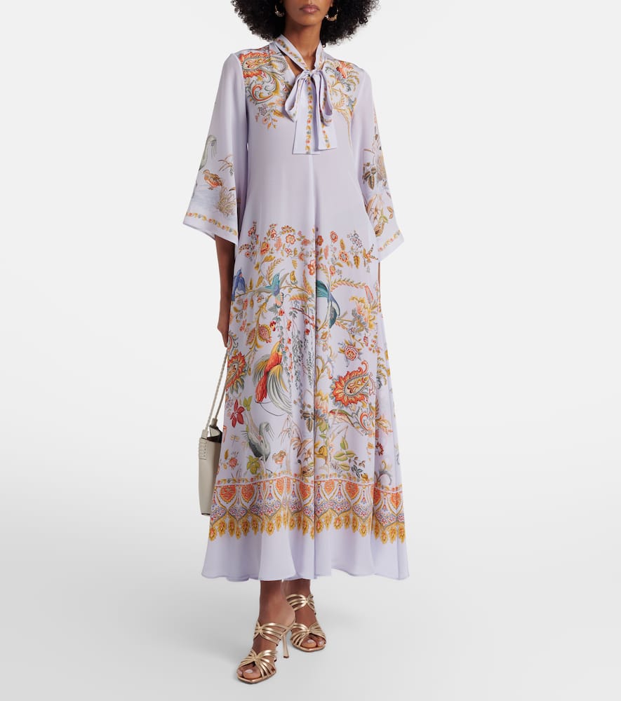 Scarf-detail floral silk maxi dress