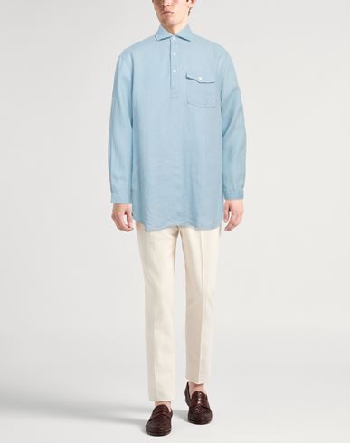 Lardini Man Shirt Sky blue Size L Linen