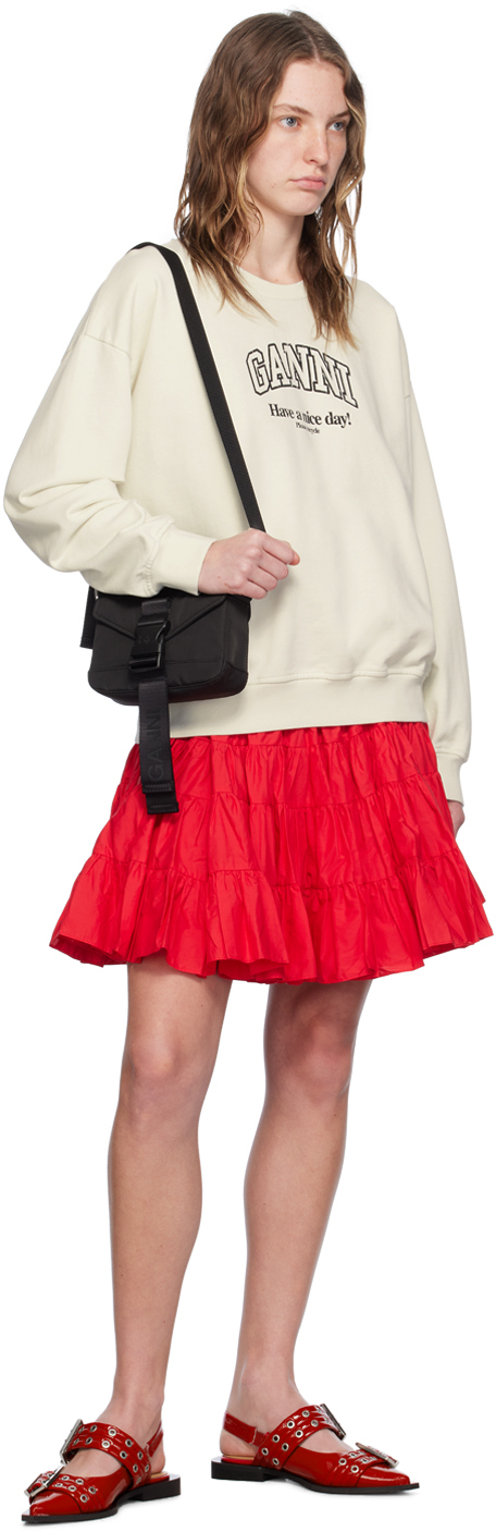 GANNI Red Wide Welt Buckle Ballerina Flats
