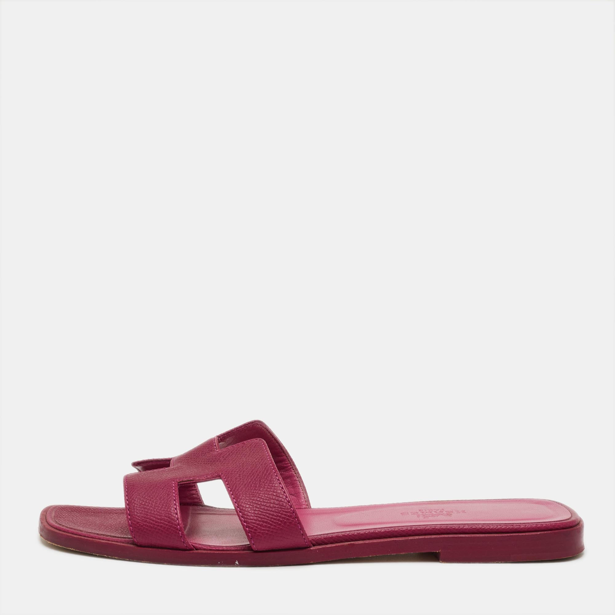 Herm&egrave;s Oran 38 Pink Leather Flat Slide Sanda