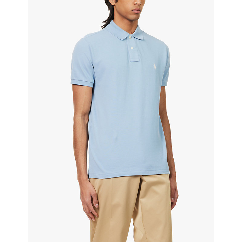 Mens Vessel Blue Custom Logo-embroidered Cotton-piqué Polo Shirt 