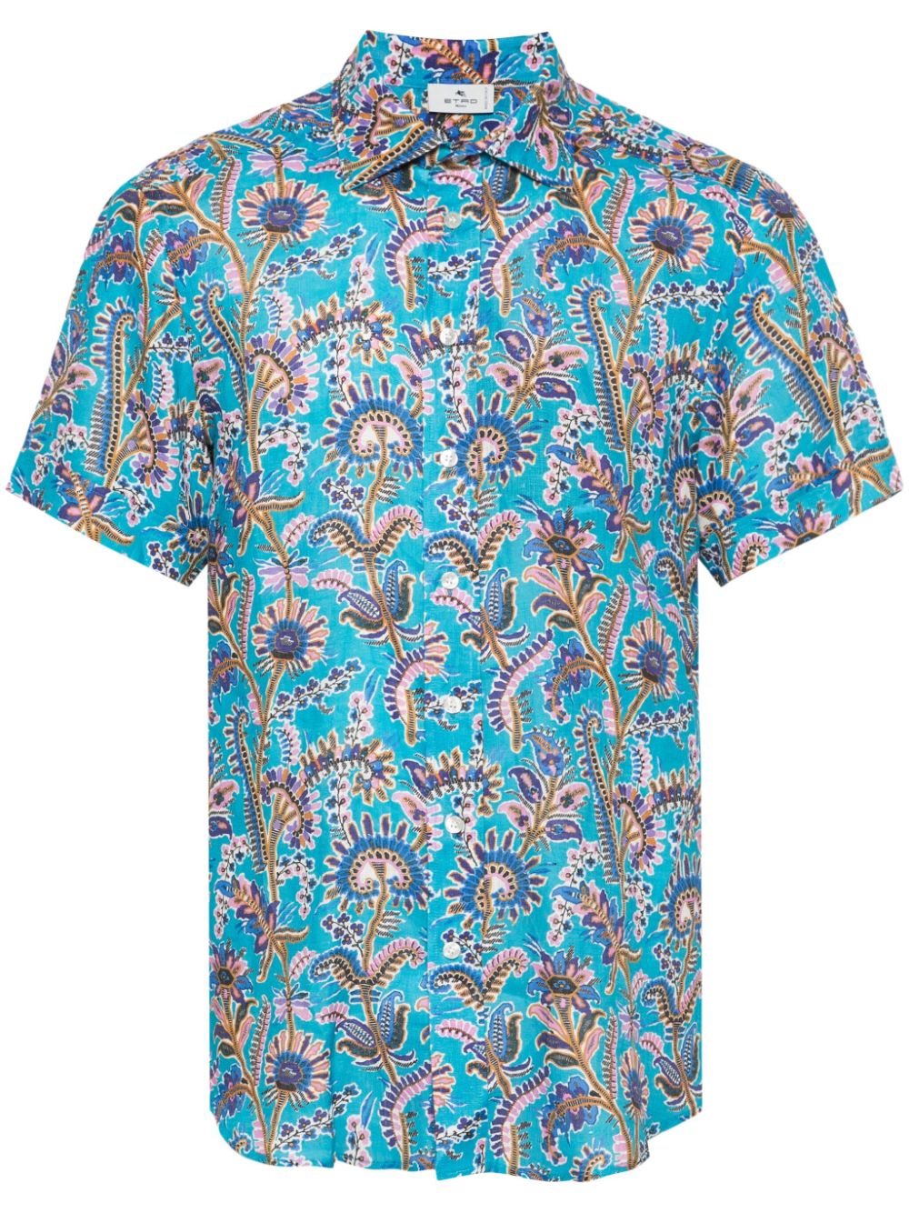 Floral-print linen shirt - Blue