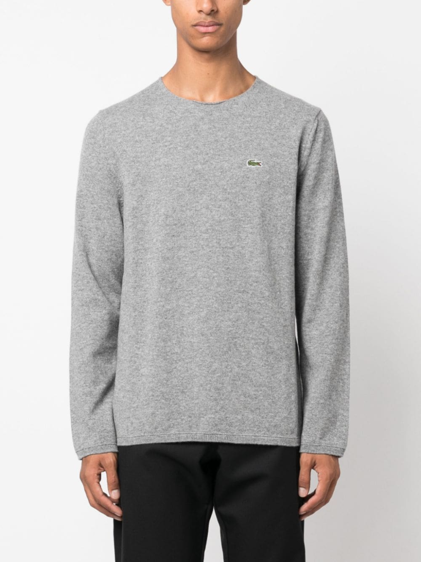 Grey intarsia-knit logo wool jumper