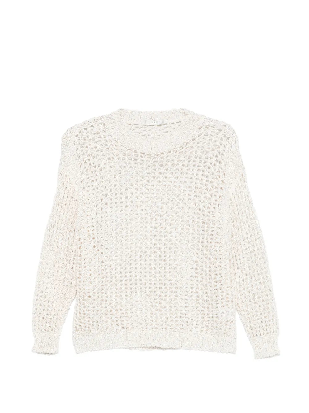 Open-Knit Crew-Neck Sweater — Cream