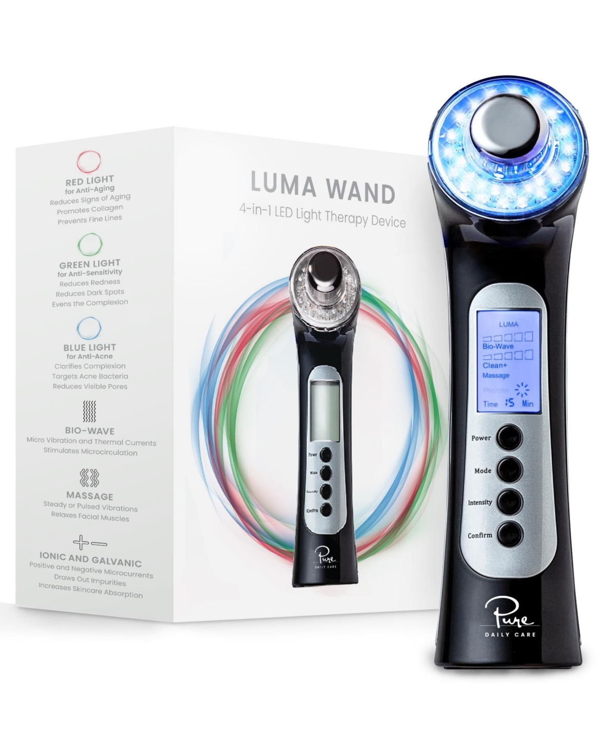 Luma Skin Therapy Wand - 4-in-1 Facial Treatment - Black