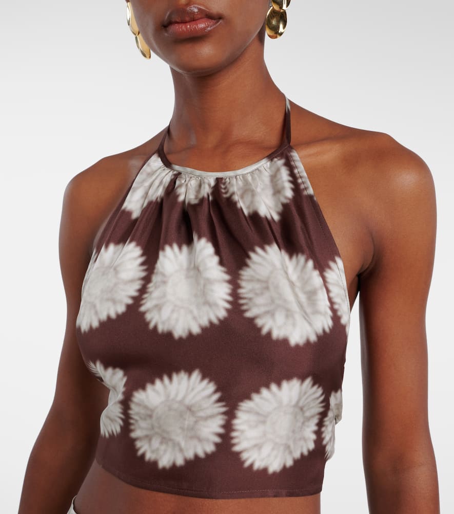 Bello printed halterneck silk top