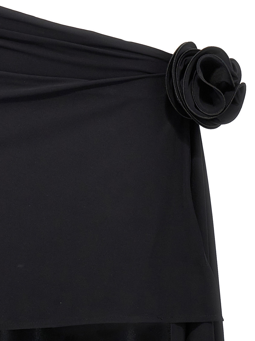 Mini Skirt With Drape And Floral Applique