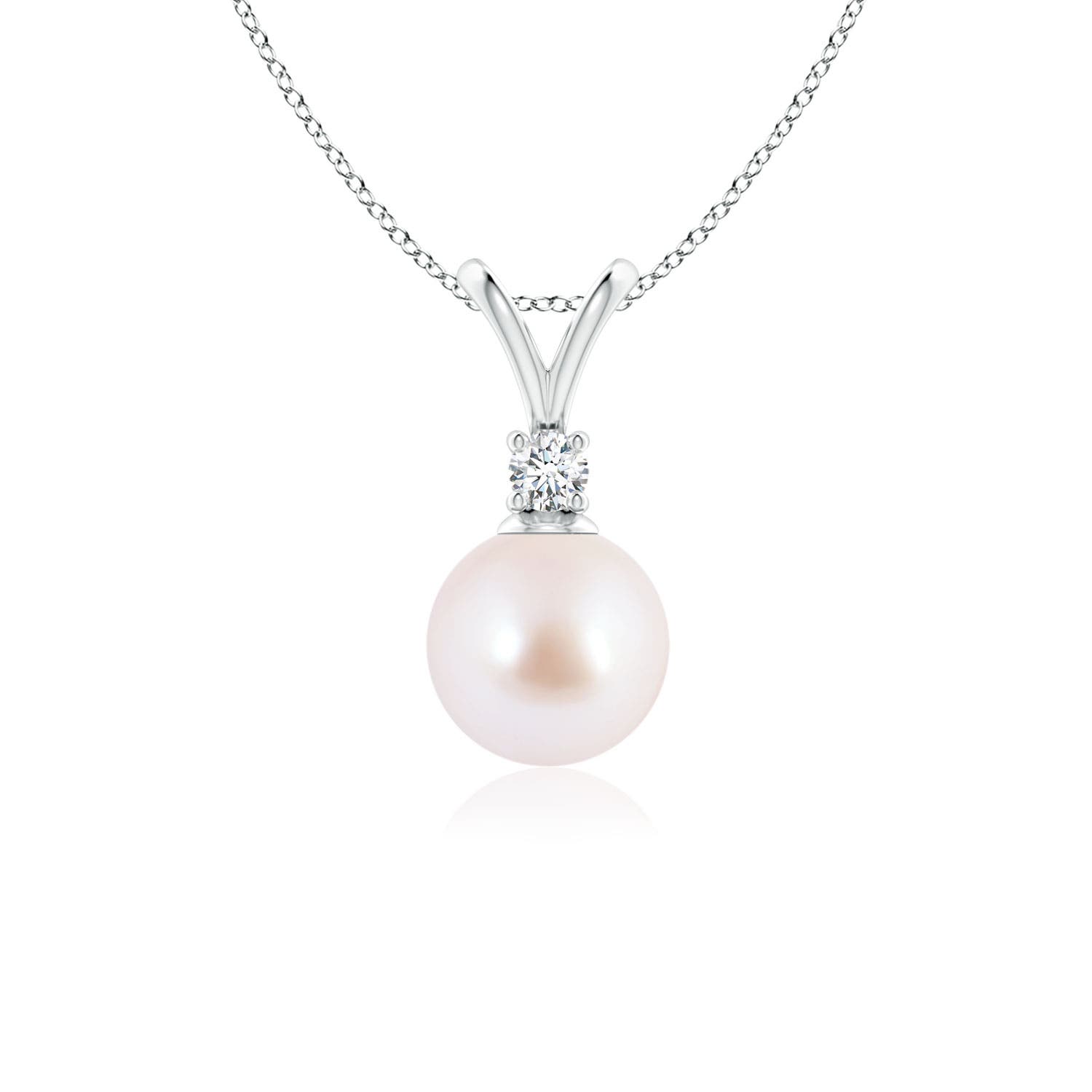 Angara 7mm Japanese Akoya Pearl V-Bale Pendant in 18K White Gold