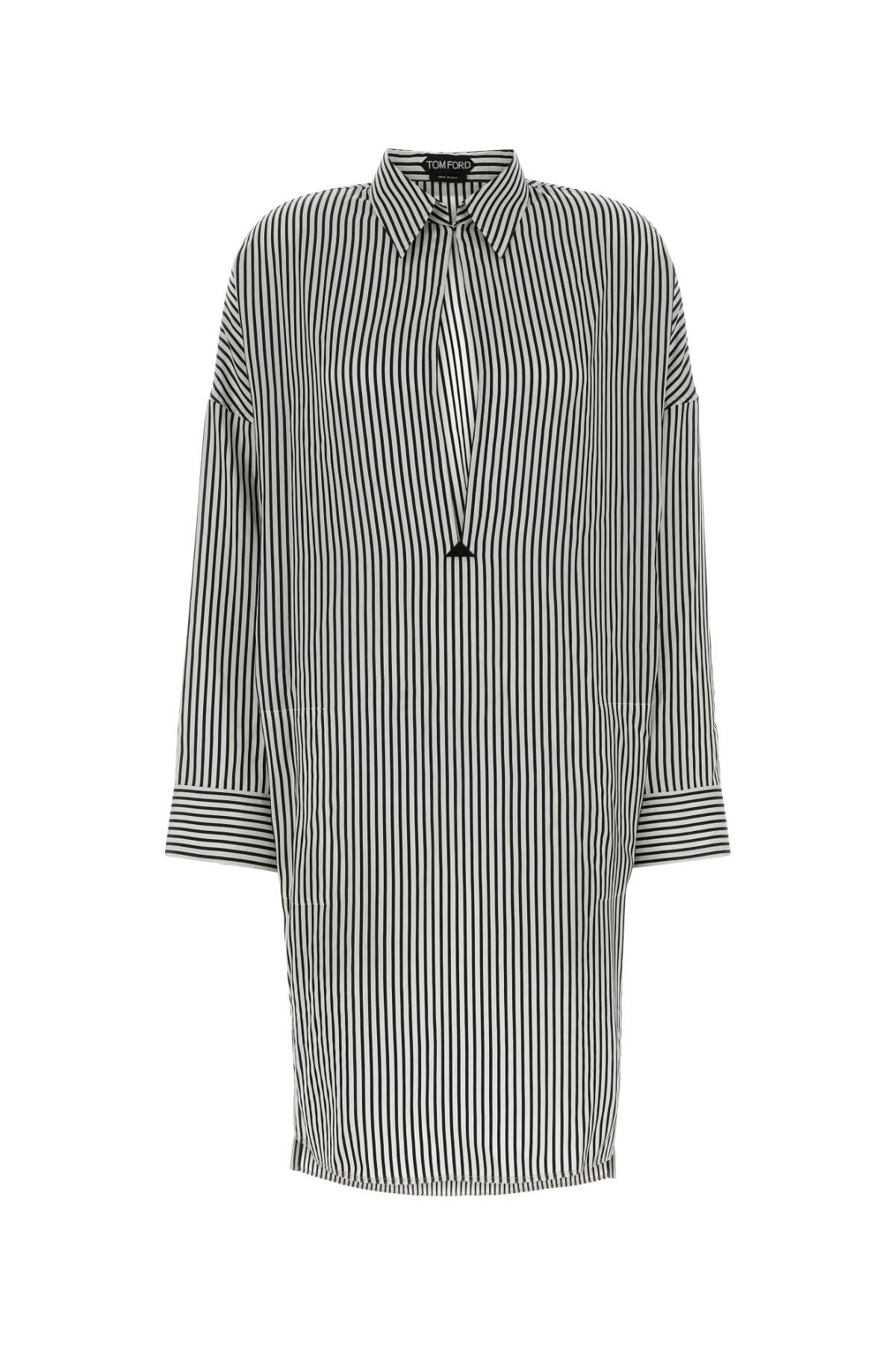 Striped Silk Shirt Dress — Black