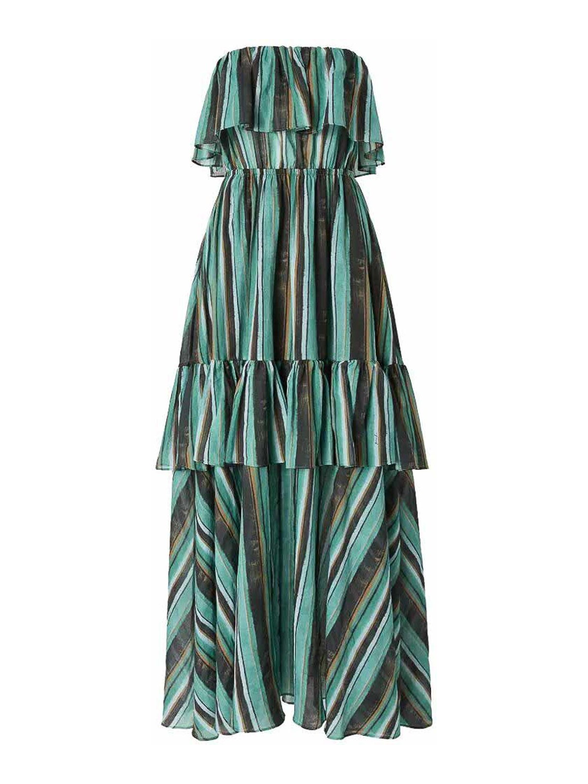 Pinko - off shoulder muslin striped long dre
