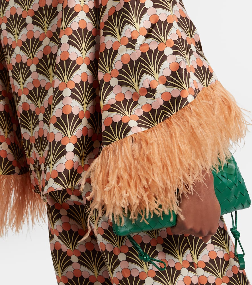 Make An Exit feather-trimmed silk twill top
