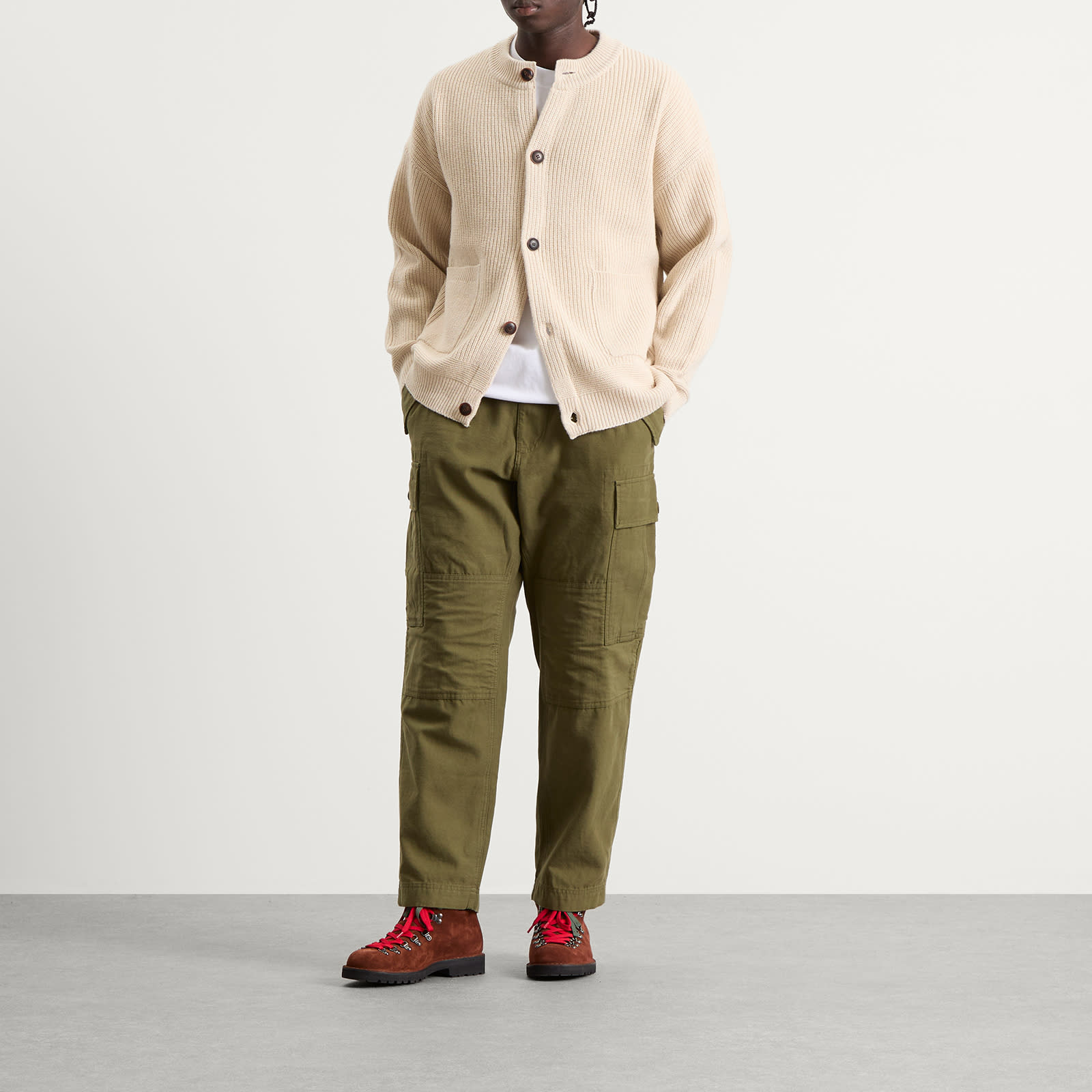 Men's Heavy Wool Round Cardigan Cream