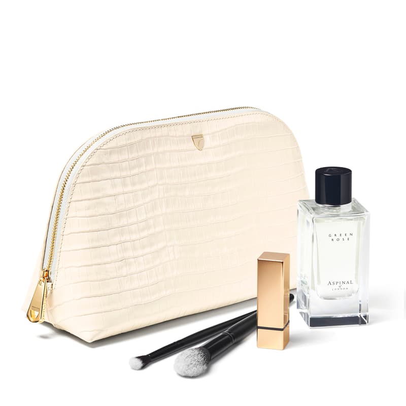 Classic Toiletry Bag in Deep Shine Ivory Small Croc