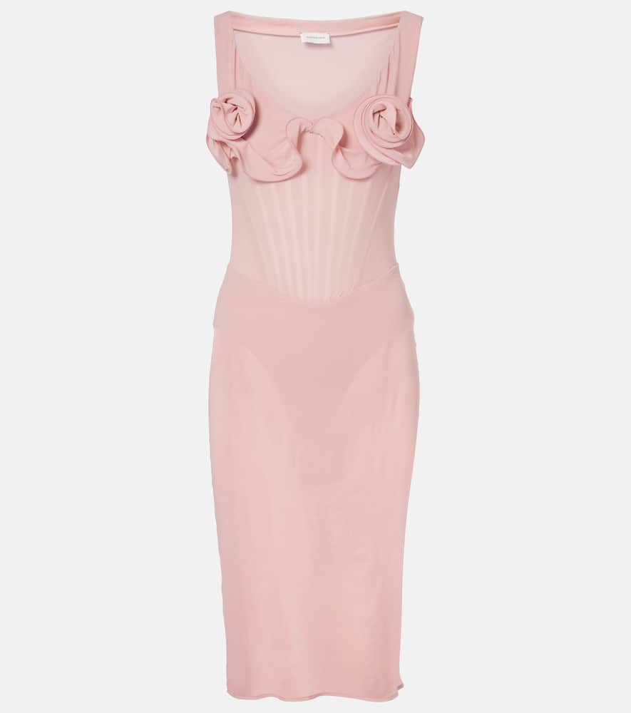 Floral-appliqué silk-blend bustier dress