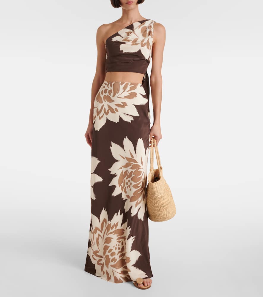 Floral silk satin maxi skirt