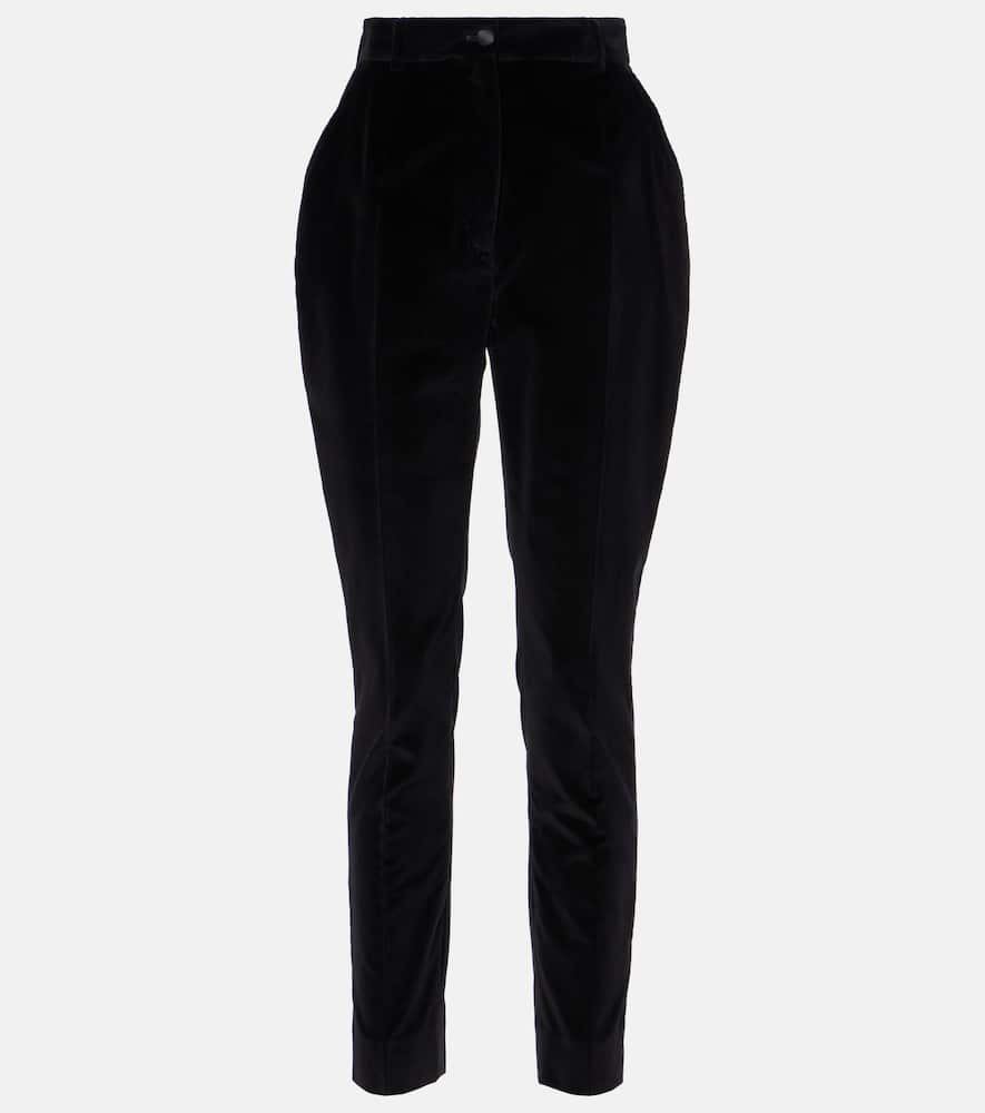 High-rise cotton-blend velvet tuxedo pants