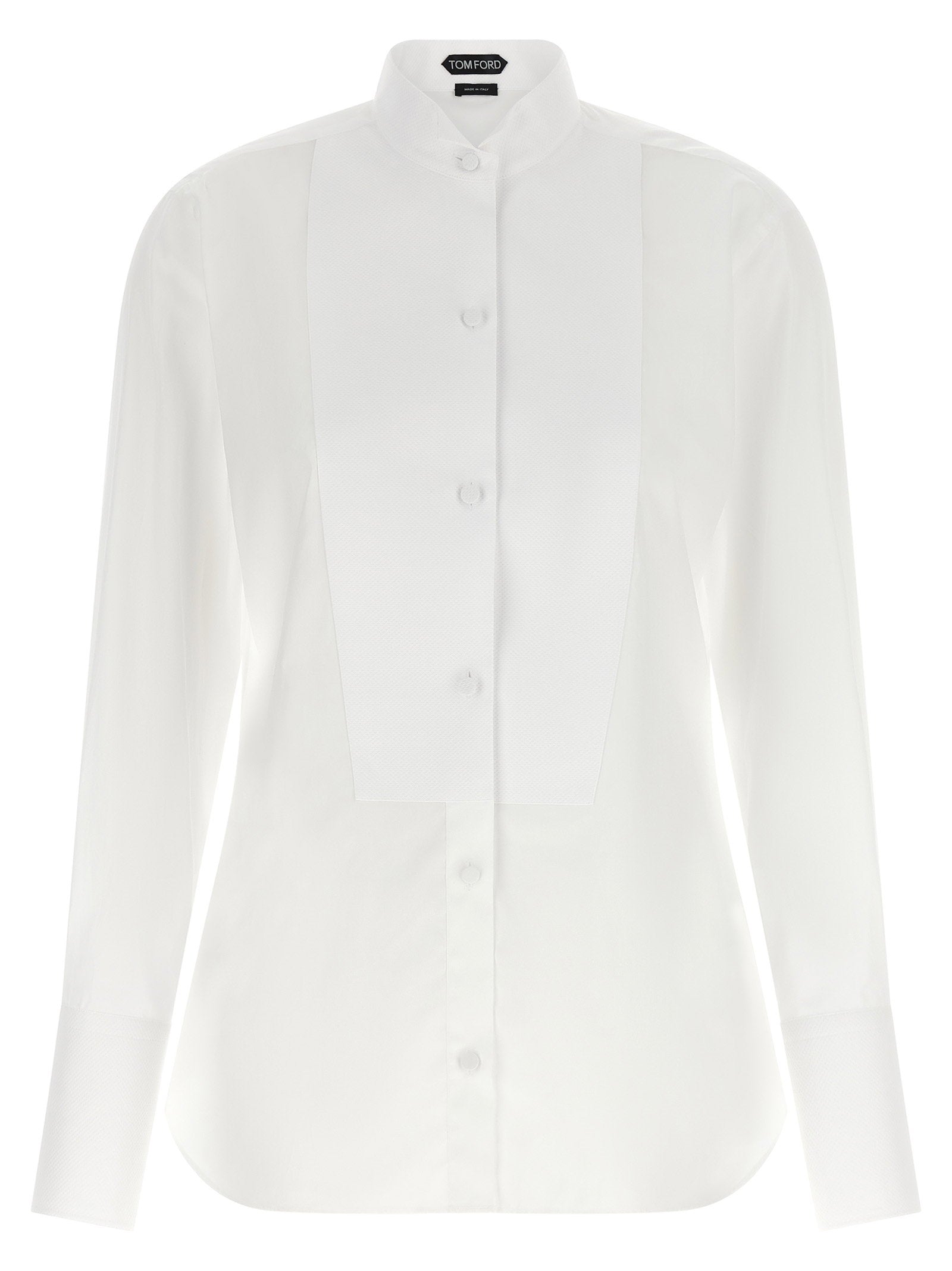 Textured Cotton Tuxedo Shirt — White