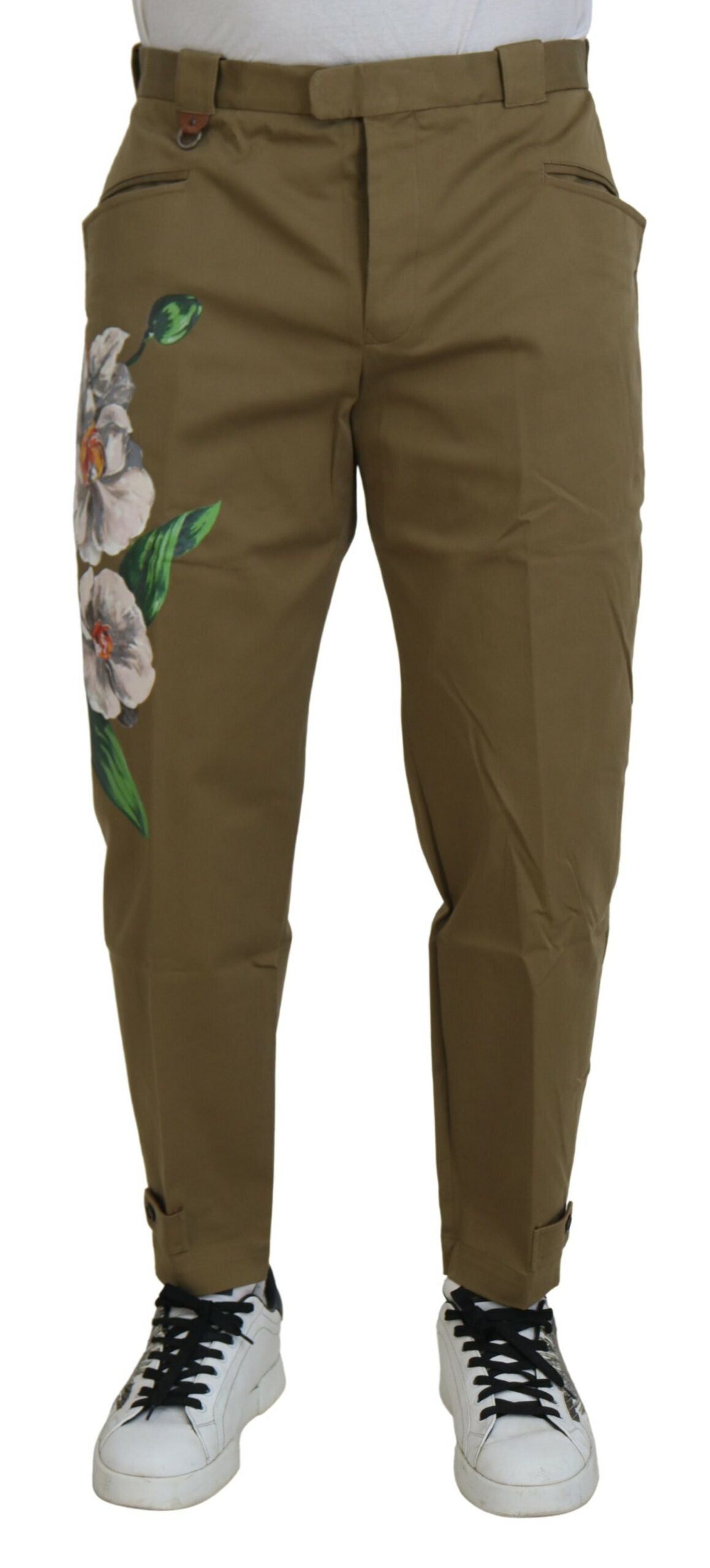 Cotton Stretch Floral Chinos — Beige