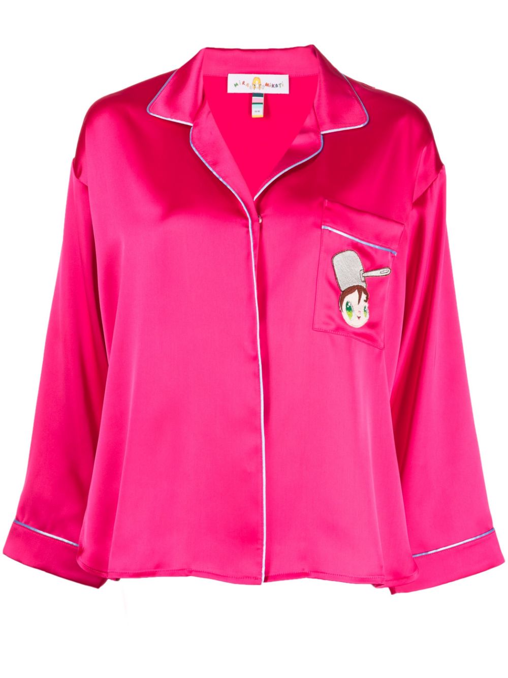 Embroidered-doll buttoned pyjama top - Pink