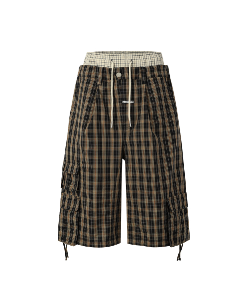 LAYERED CHECK CARGO SHORTS BROWN