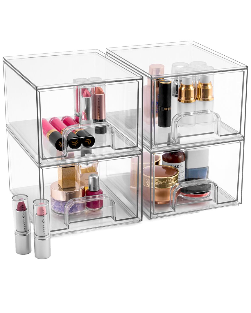 Set of 4 Acrylic Pull-Out Small Makeup Storage Containers