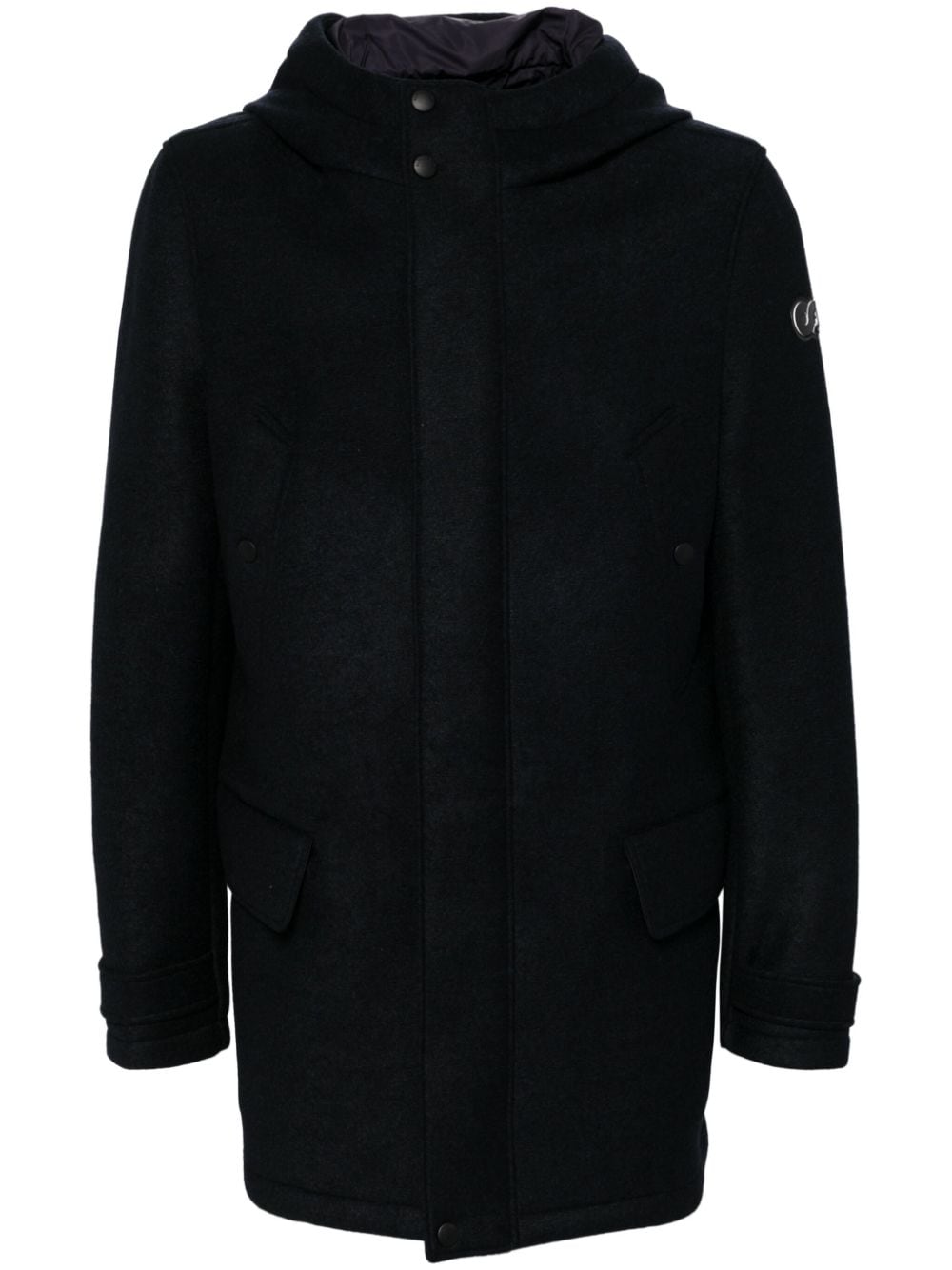 Hood button-zip coat - Green