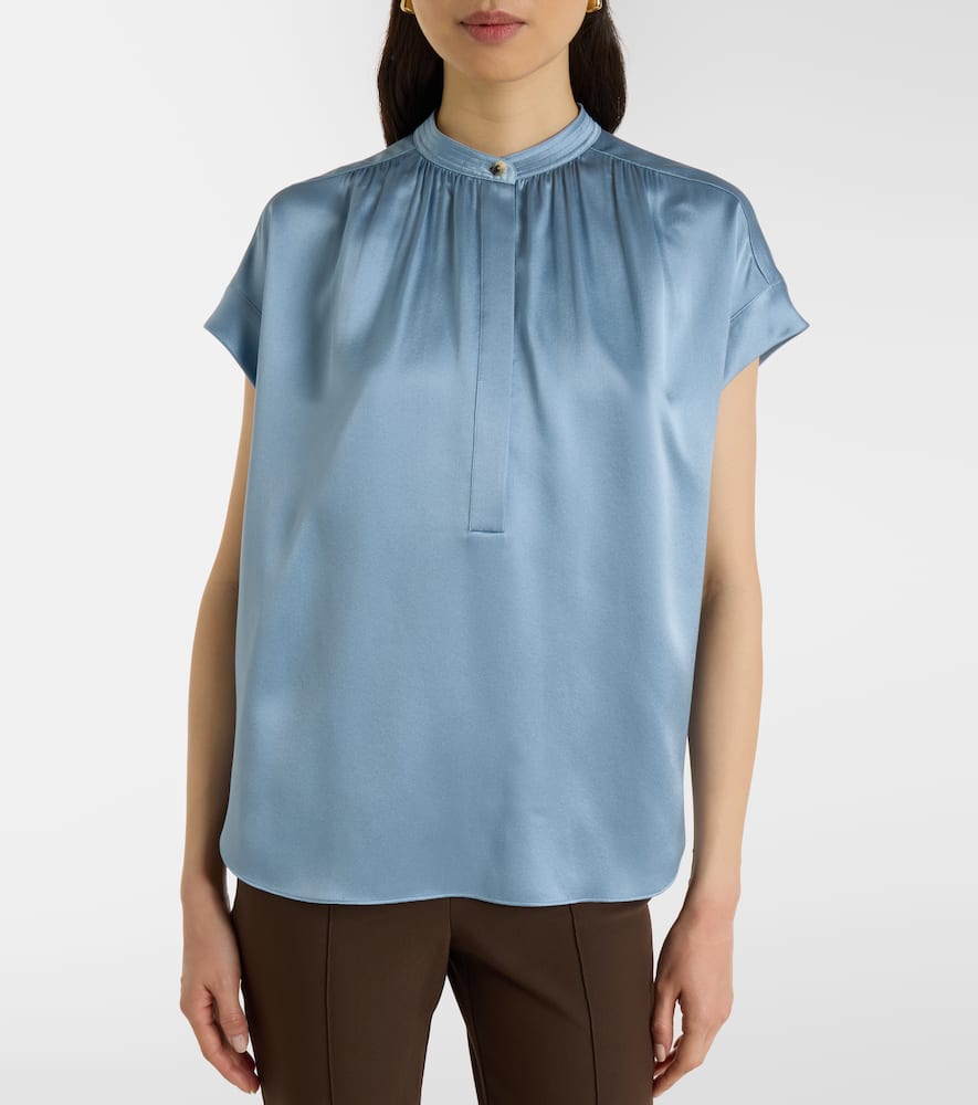 Gathered silk satin blouse