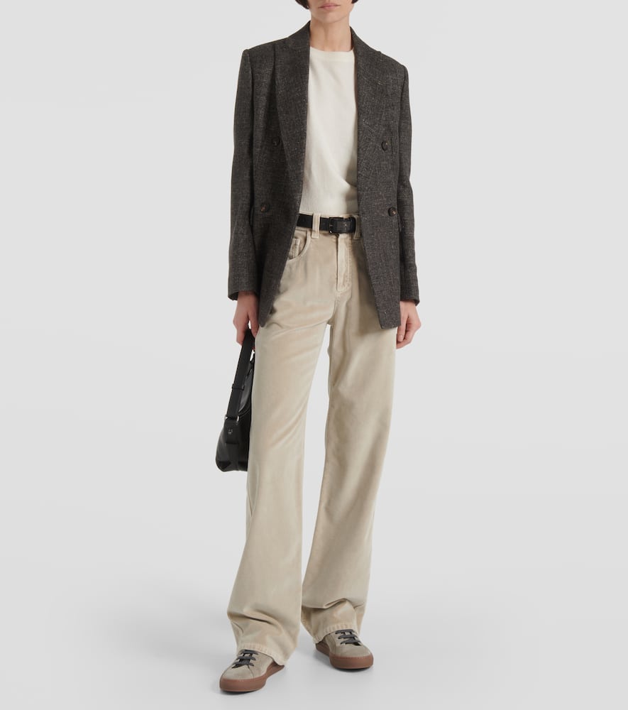 Mid-rise cotton velvet straight pants