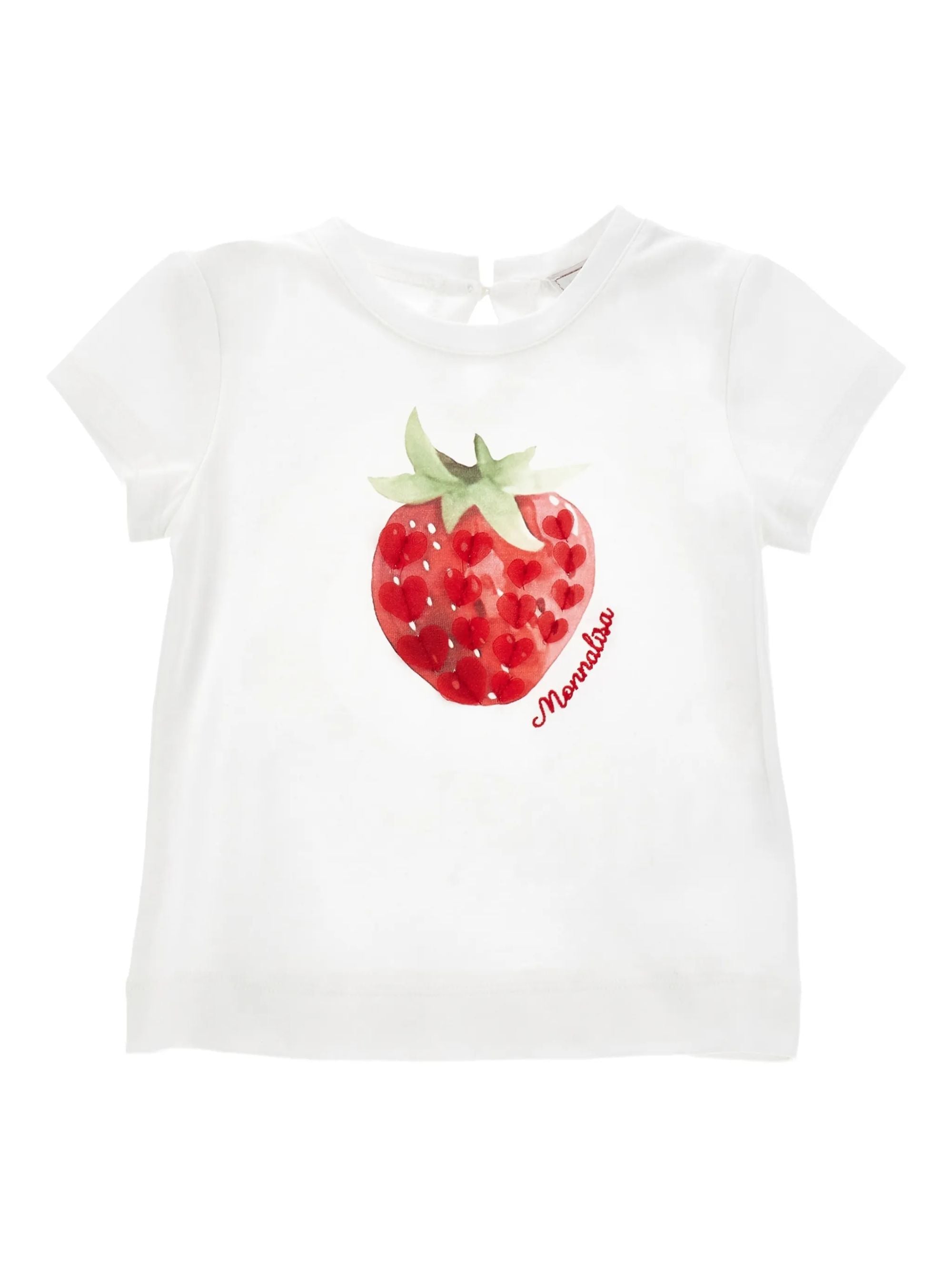 Mini Strawberry Print Short Sleeve Round Neck Top with Button Fastening