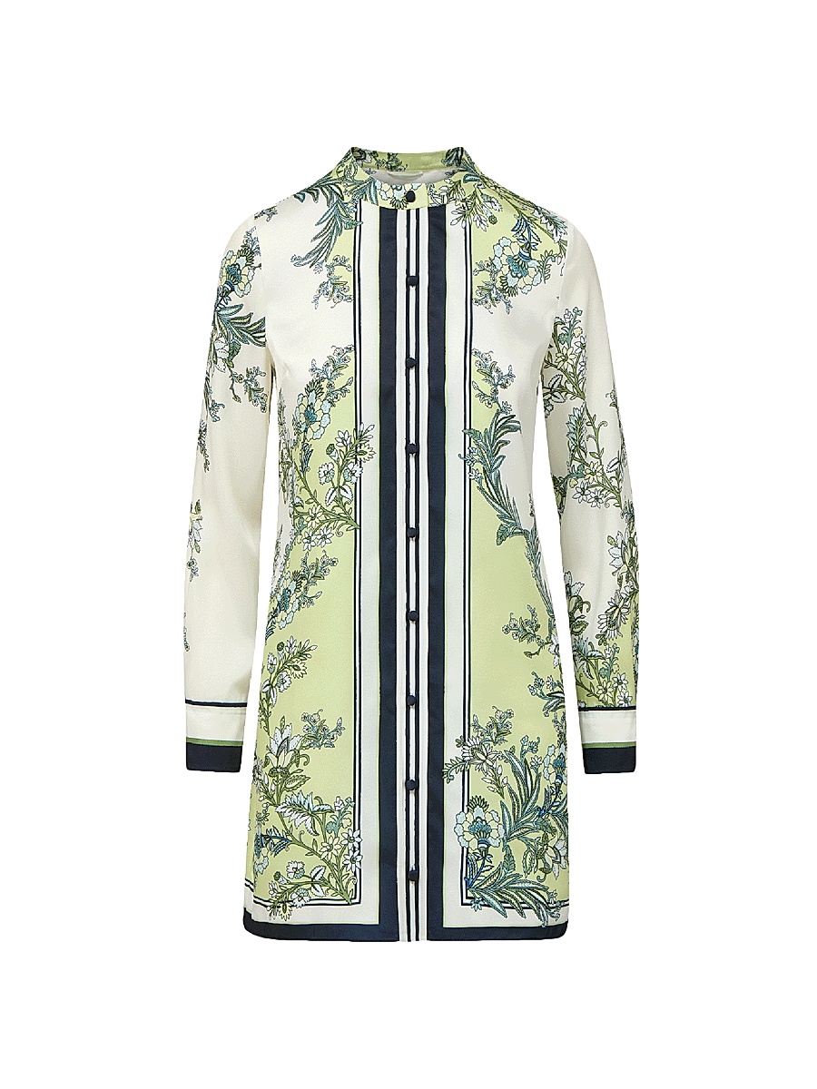 Women's Carstowe Floral Satin Mini-Shirtdress - Light Pistachio Multi