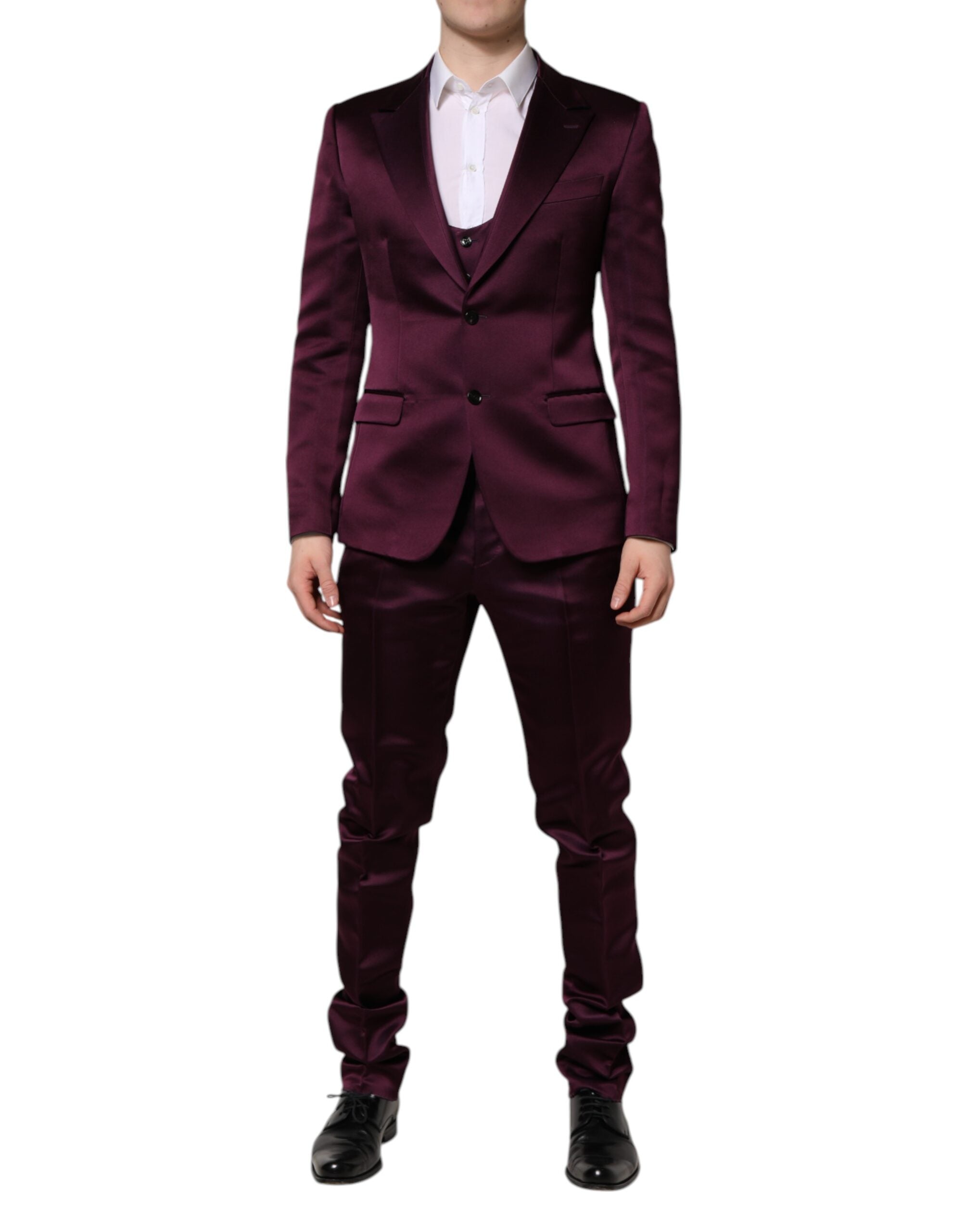 Silk Single-Breasted Pant Suit — Purple