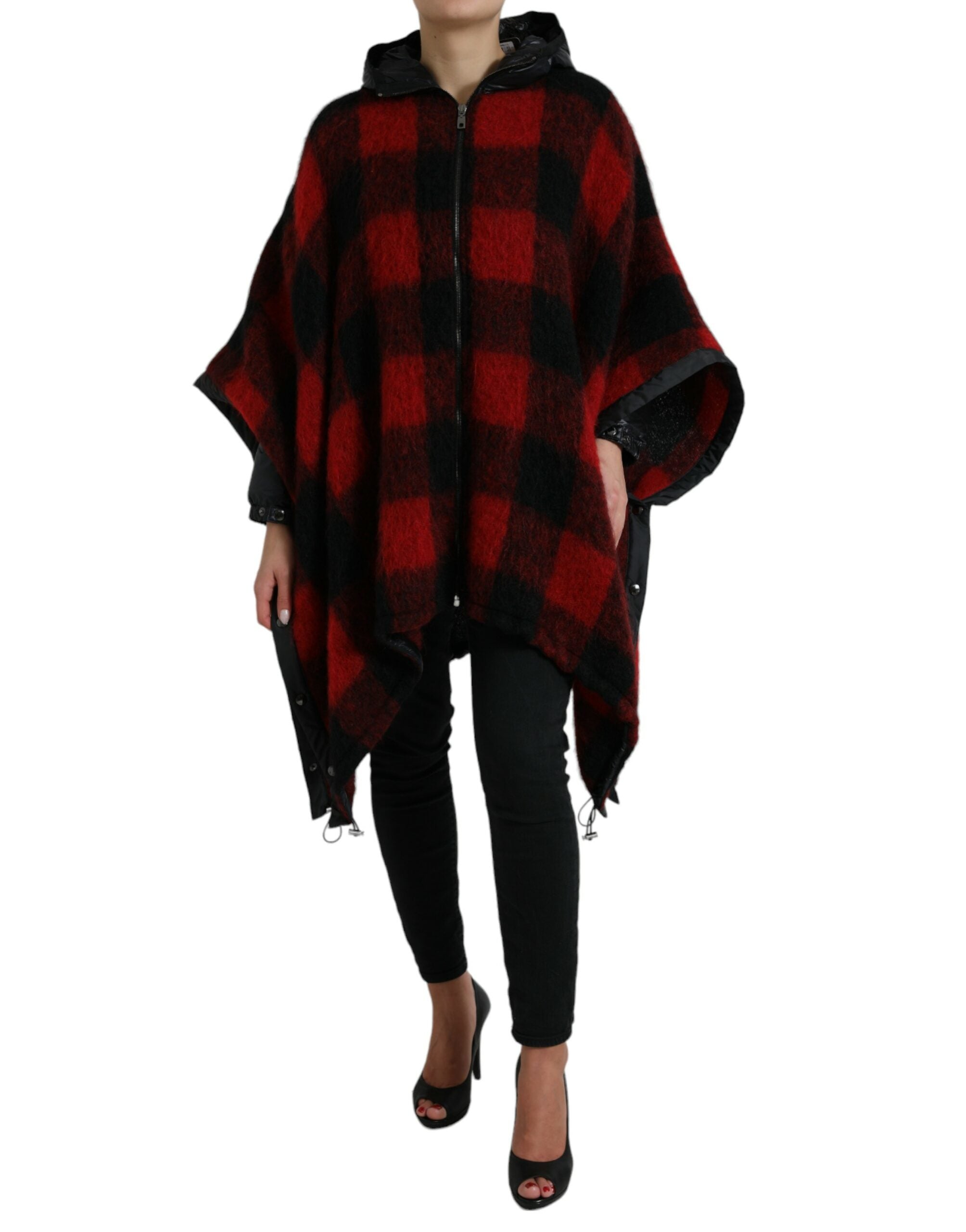 Buffalo Check Hooded Cape — Red