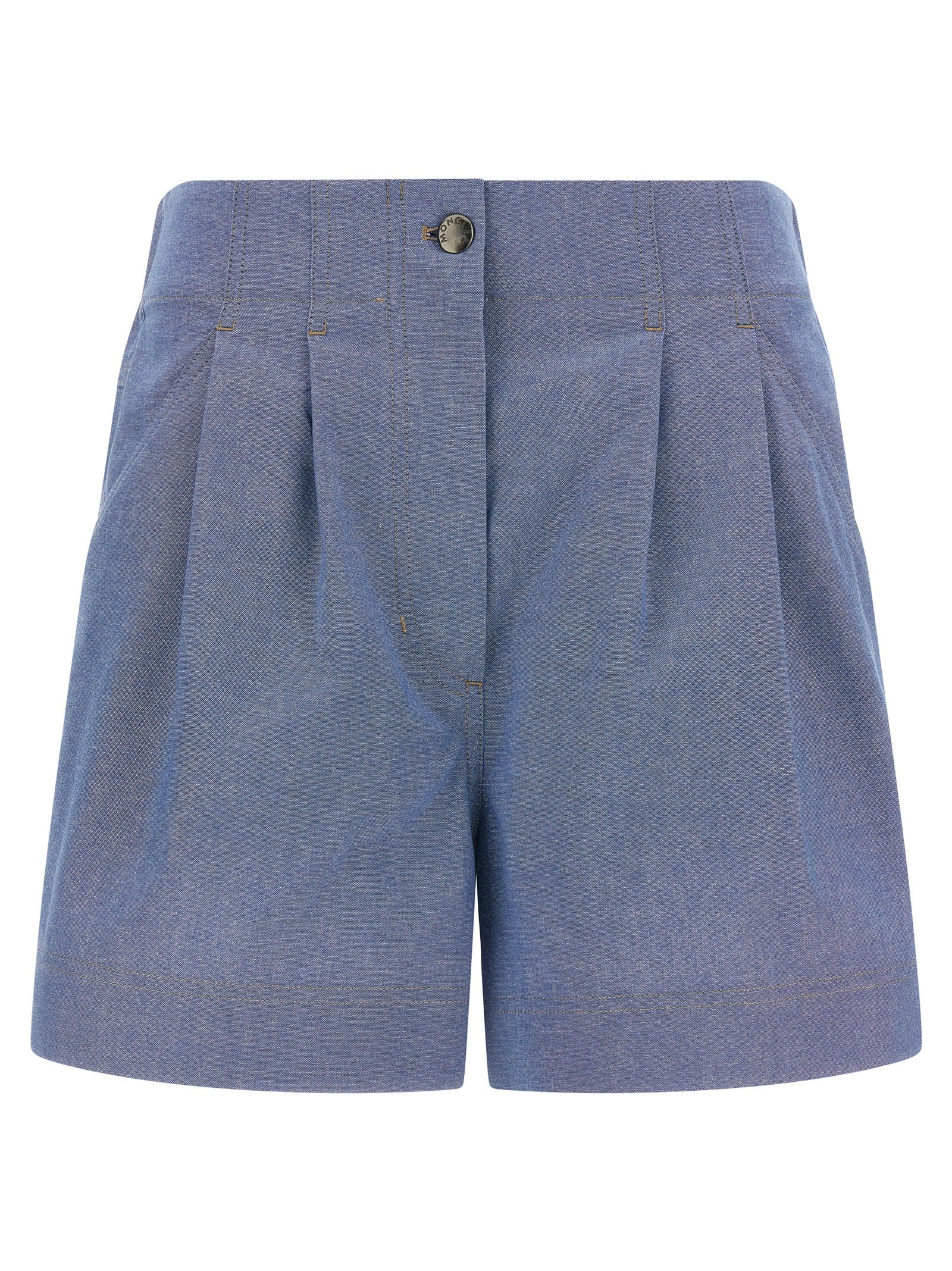 Pleated Cotton Bermuda Shorts — Blue