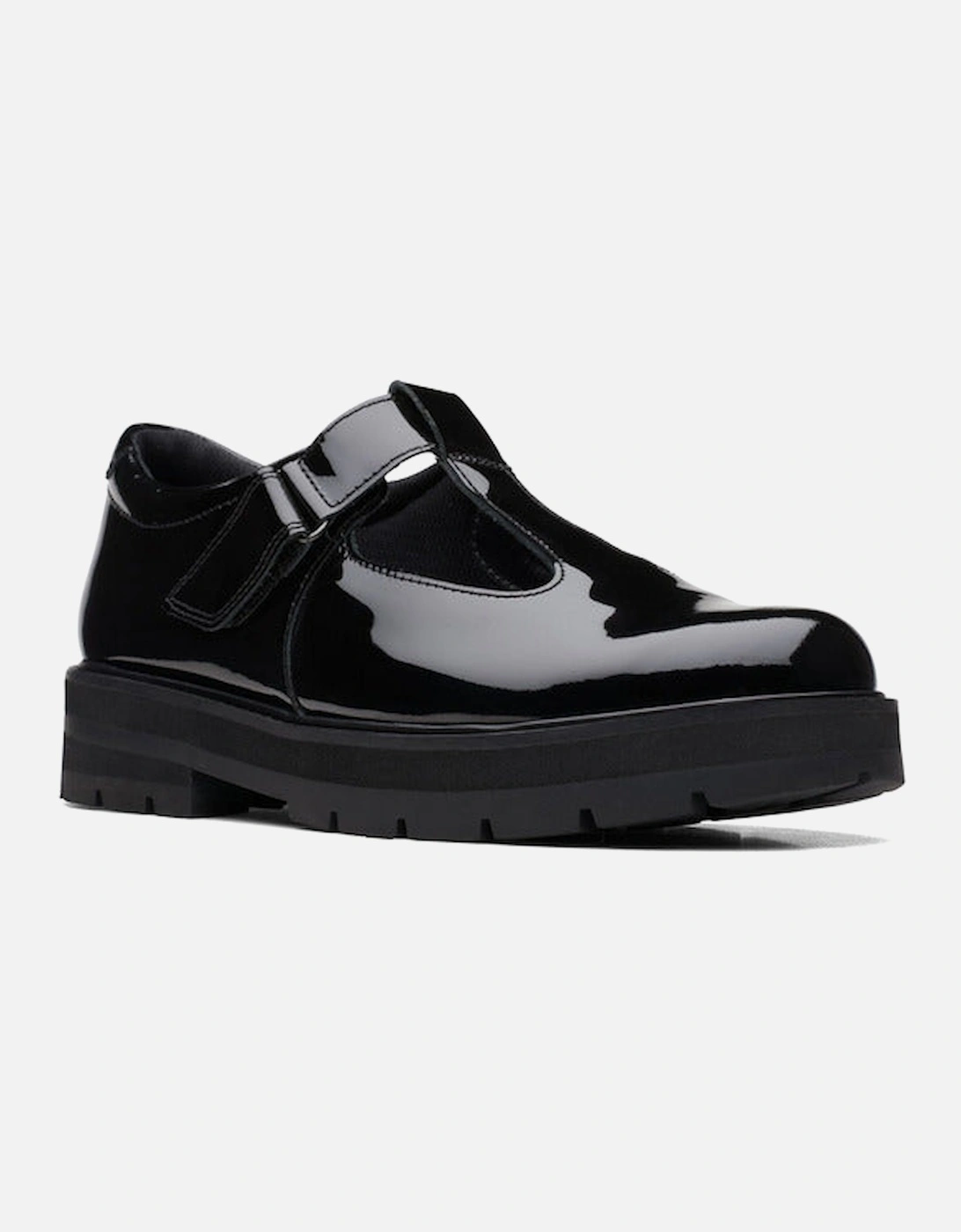 Clarks Prague Bril Kid black patent school shoe