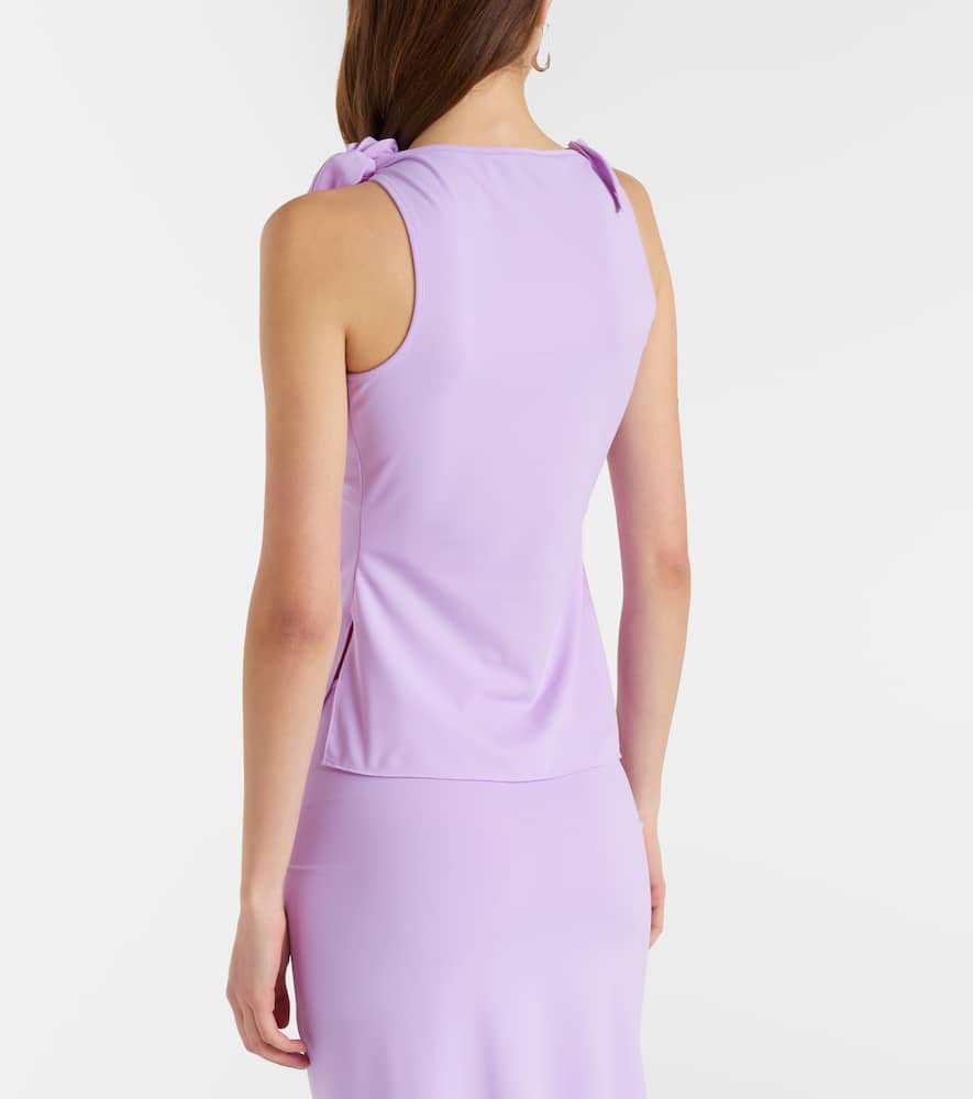 Floral-appliqué gathered jersey top